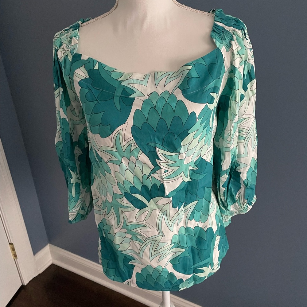 Trina Turk Turquoise Smocked Neck
Top. RETAIL $258